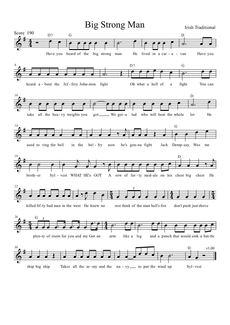 Big strong man sheet music lyrics and chords by The Wolfe Tones
