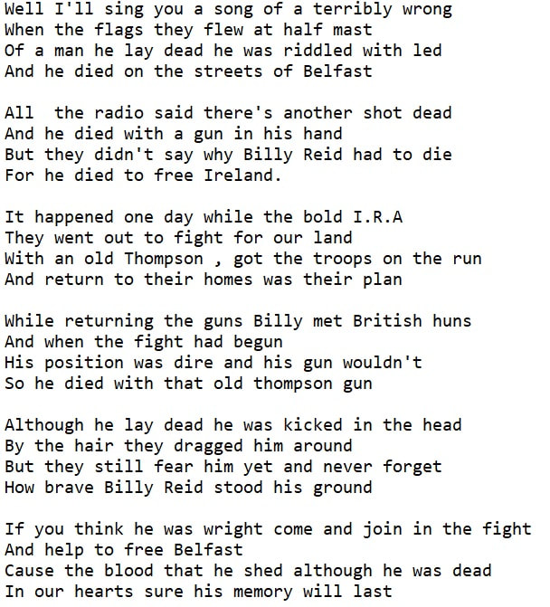 Billy Reid lyrics