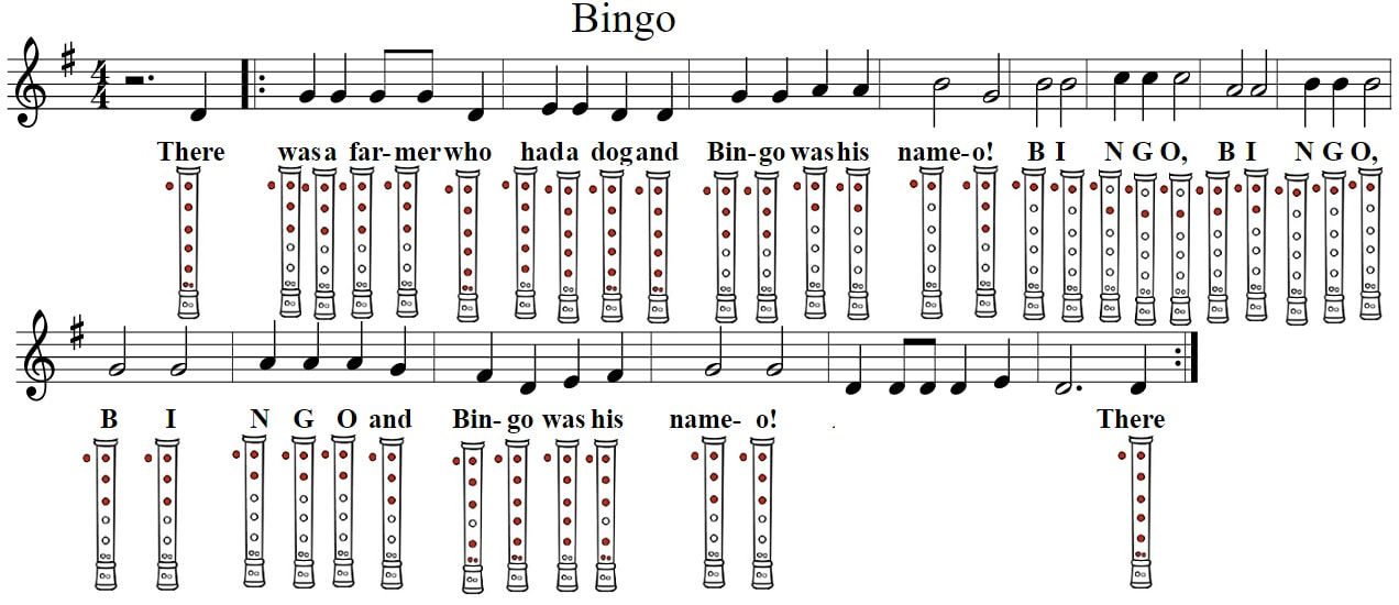 Bingo recorder notes for kids Beginners version