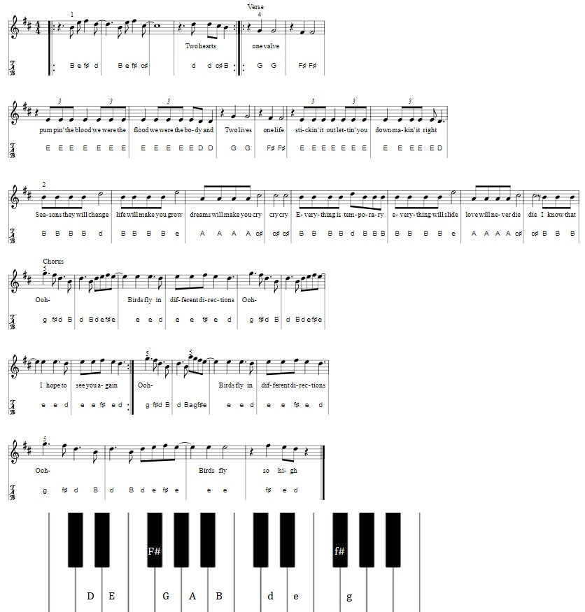 Birds piano letter notes by Imagine Dragons