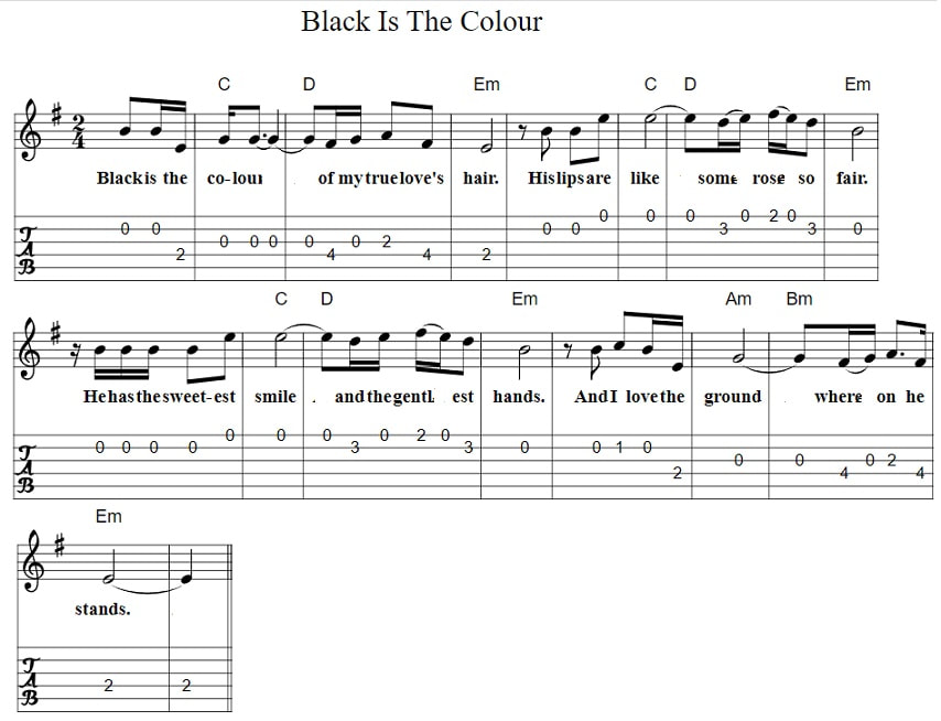 Black is the colour of my true love's hair guitar tab and chords