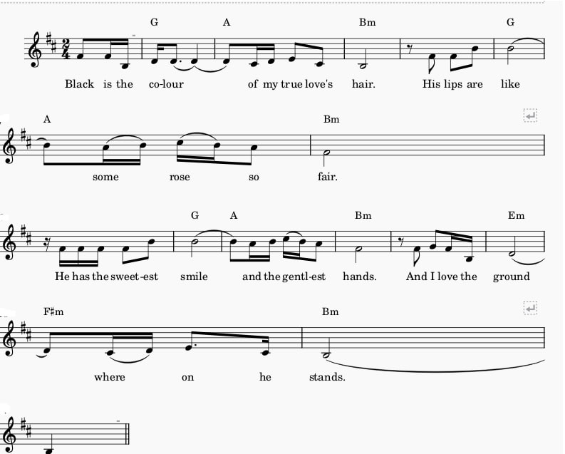 Black is the colour sheet music by Christy Moore in D Major
