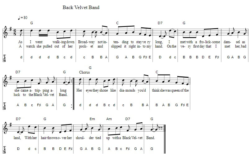 Black velvet band flute letter notes