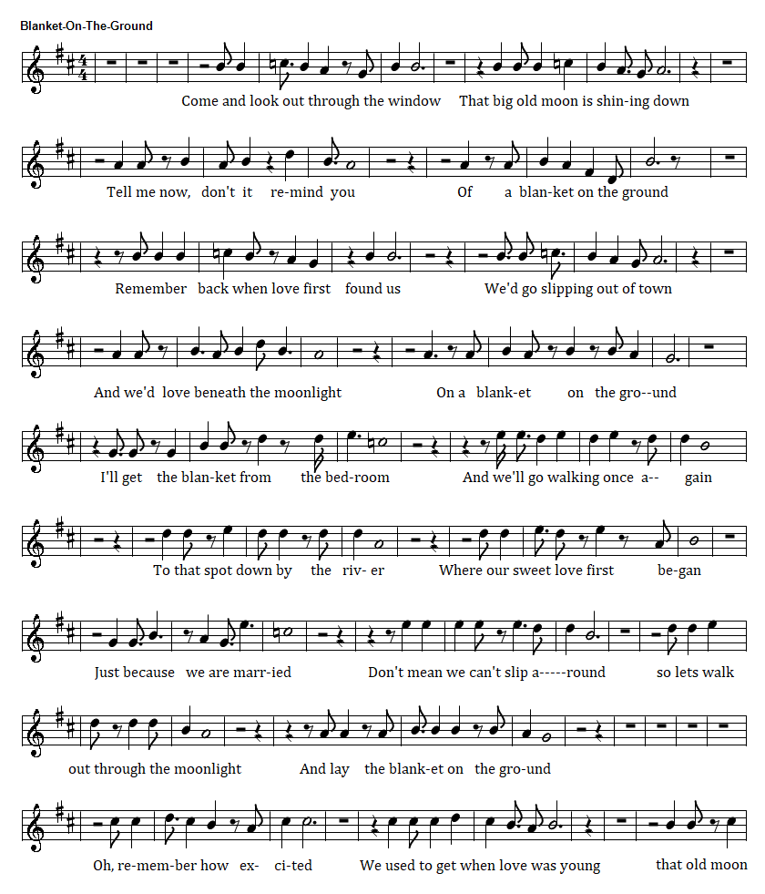 Blanket on the ground piano sheet music notes in D Major