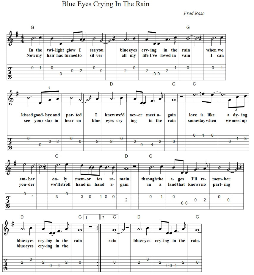 Blue eyes crying in the rain guitar chords and tab