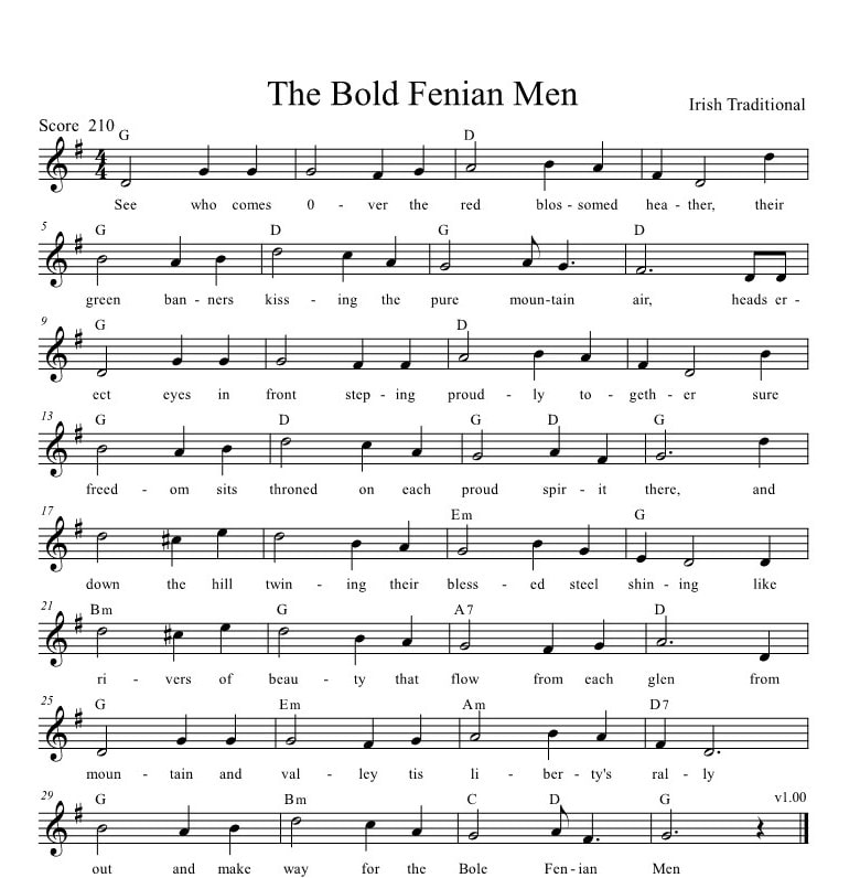 the bold Fenian men sheet music lyrics and chords