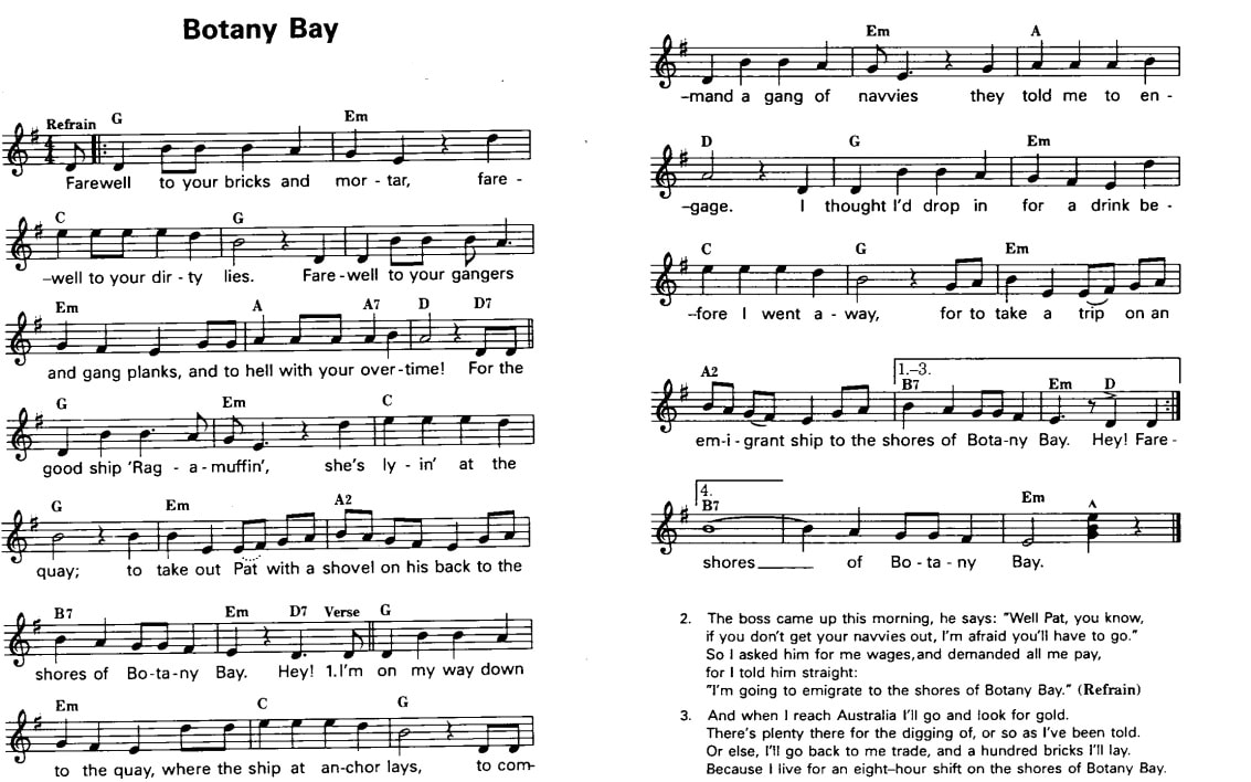 Botany bay sheet music lyrics and chords