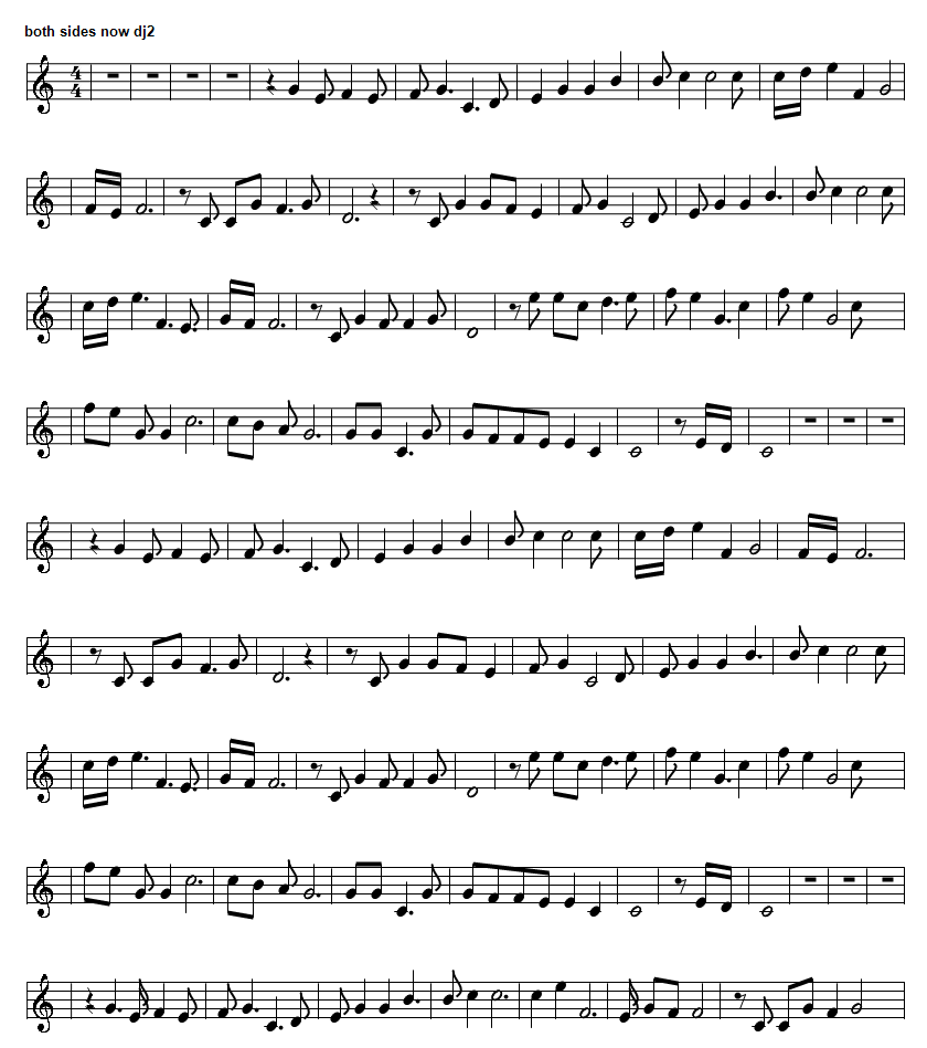 both sides now piano sheet music notes