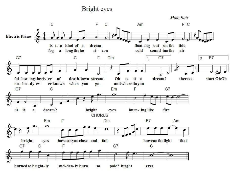 Bright eyes piano chords