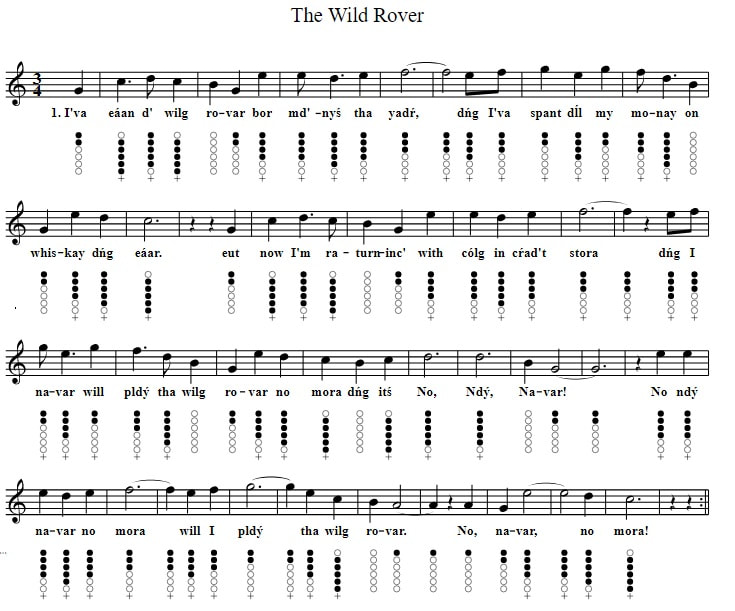 Tin whistle in the key of C The Wild Rover