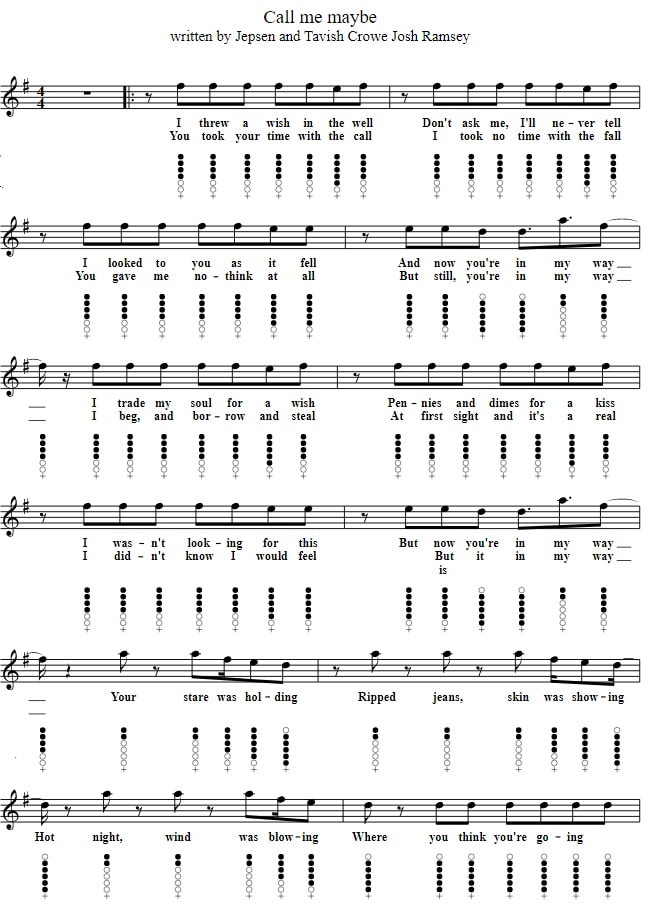 Call me maybe tin whistle sheet music