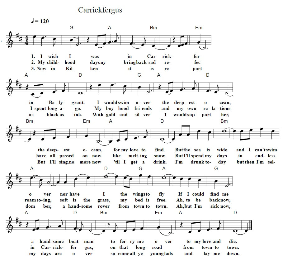 Carrickfergus piano sheet music with chords