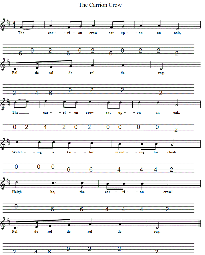 The carrion Crow guitar tab in CGDA tuning