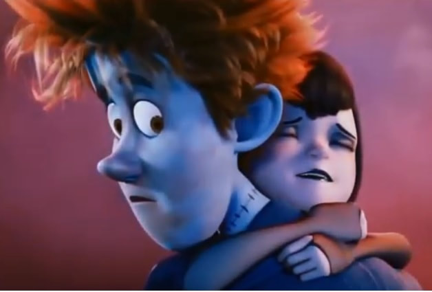 two cartoon characters hugging