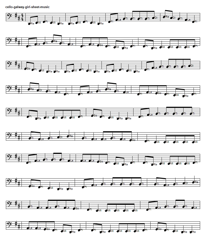 Cello Galway Girl sheet music in D Major