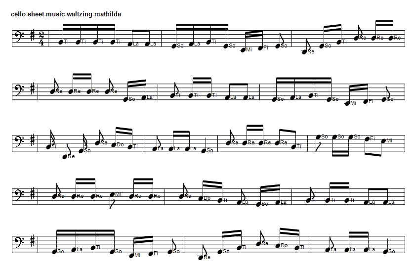 Cello sheet music for Waltzing Mathilda