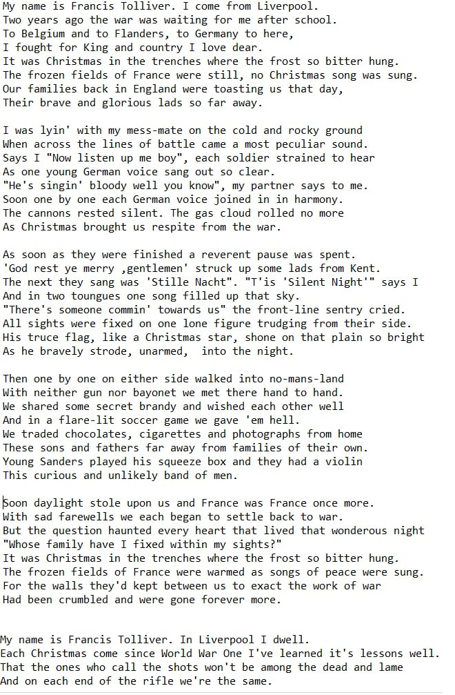 Christmas in the trenches lyrics