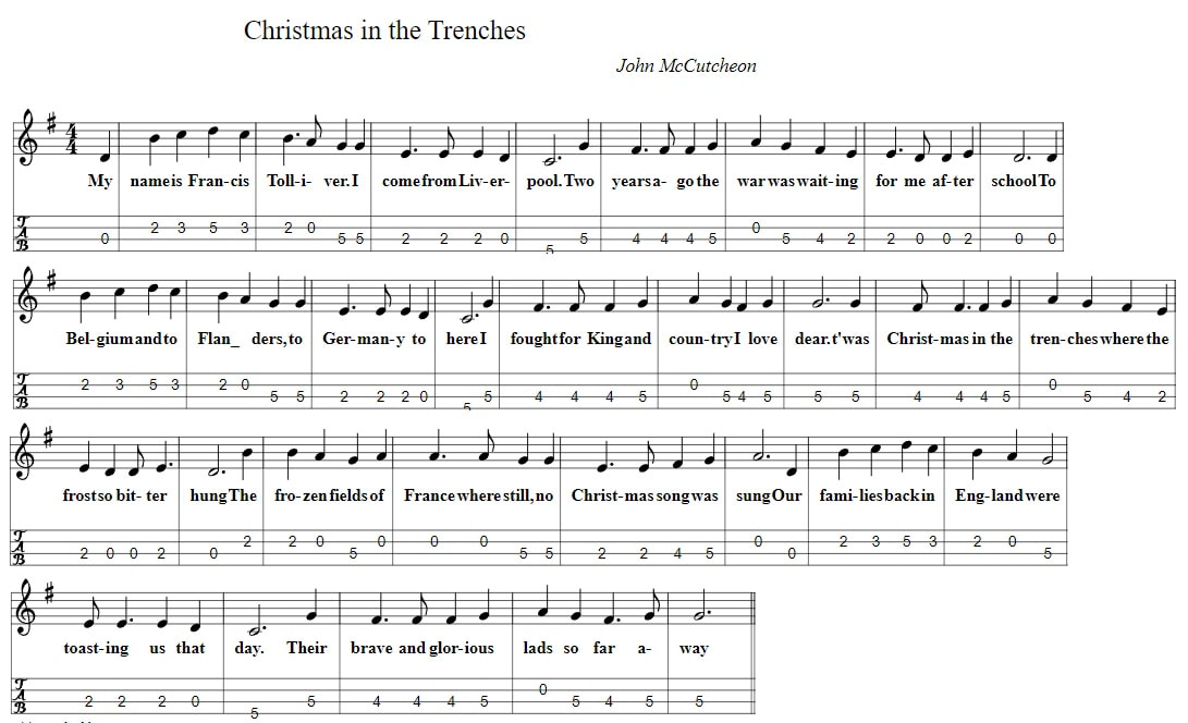 cHRISTMAS IN THE TRENCHES MANDOLIN / BANJO TAB