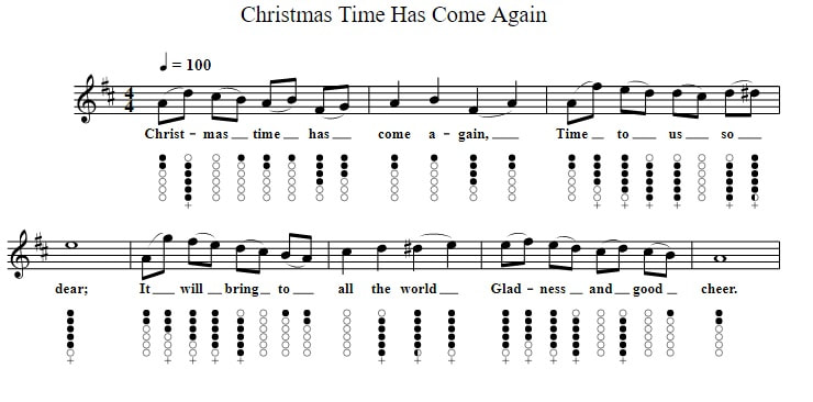 Christmas Time Has Come Again sheet music for tin whistle in D