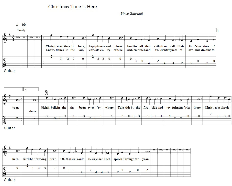 Christmas Time Is Here Guitar Fingerstyle Tab