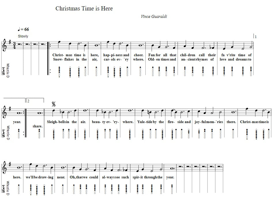 Christmas Time Is Here Tin Whistle Tab