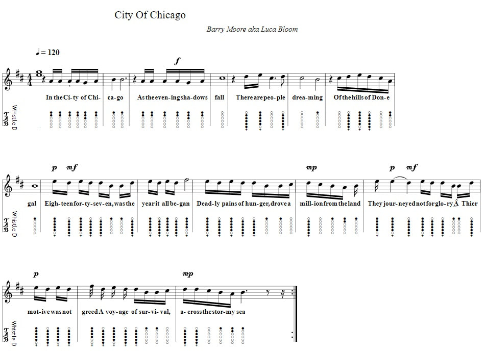 City of Chicago tin whistle sheet music