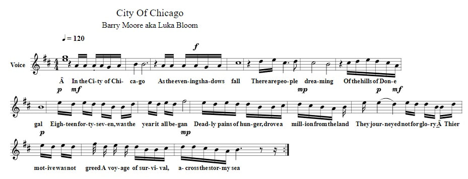 City of Chicago sheet music by Christy Moore