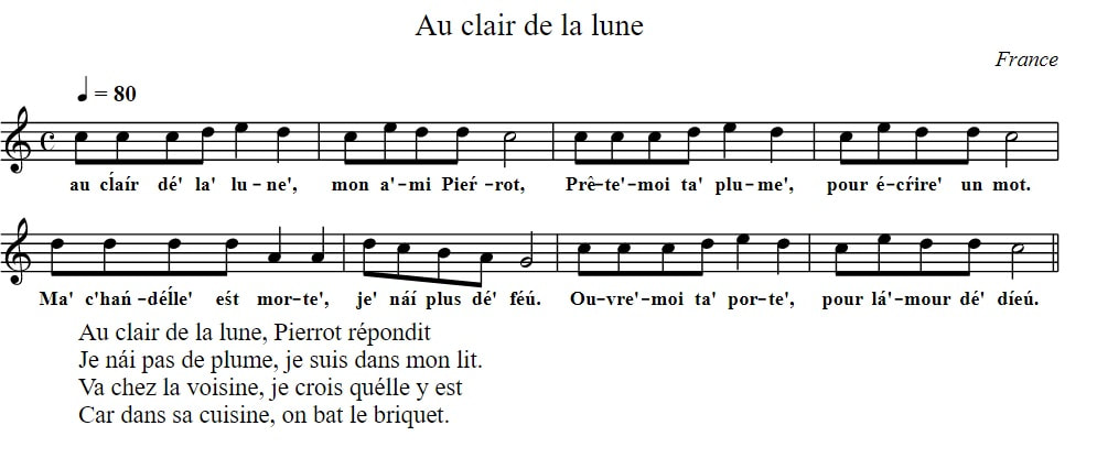 clair de la lune sheet music notes in C Major with lyrics