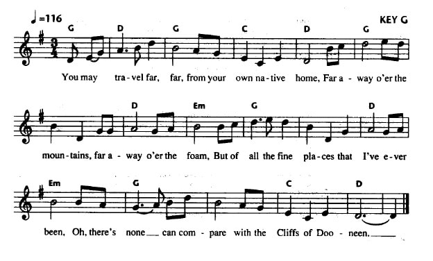 Cliffs of Dooneen sheet music notes