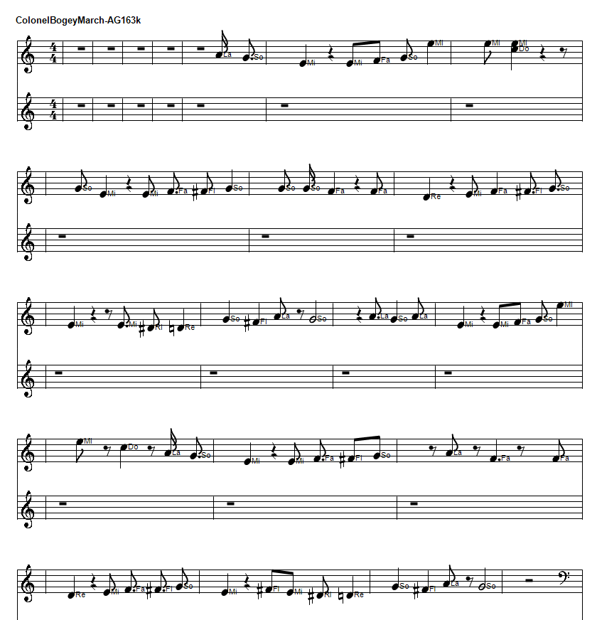 Coloniel Bogey's March Solfege sheet music notes [ Do re mi ]