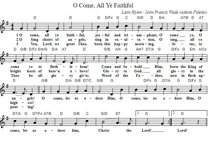 Come all ye faithful piano sheet music with chords