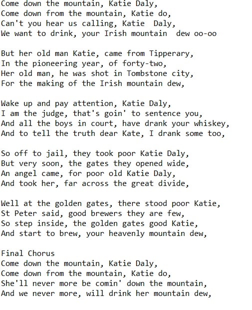 Come down from the mountain Katy Daly lyrics
