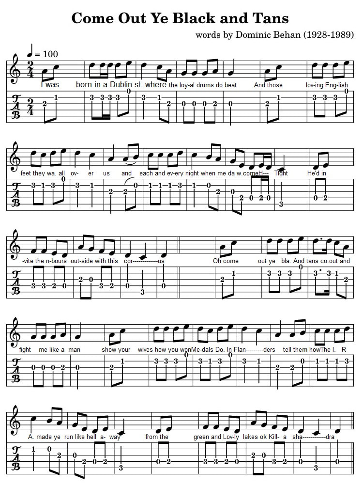 Come out you black and tans fingerstyle guitar tab