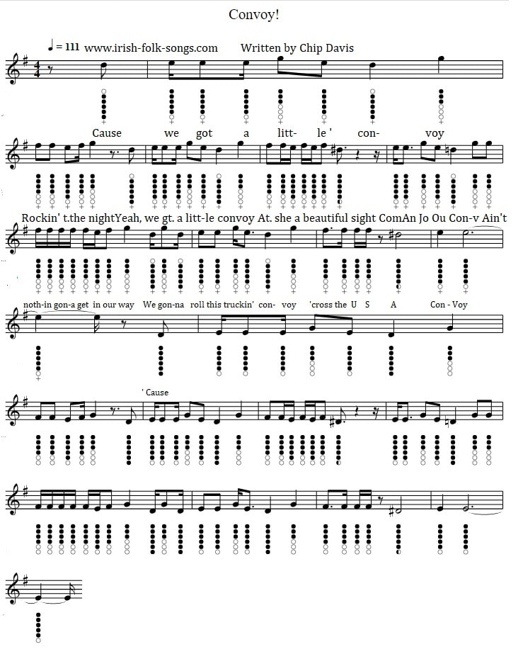 Convoy Song piano Sheet Music And Tin Whistle Notes