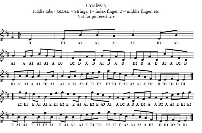 Cooley's reel violin sheet music for beginners