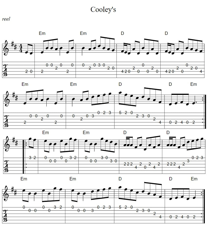 Cooleys reel fingerstyle guitar tab and chords