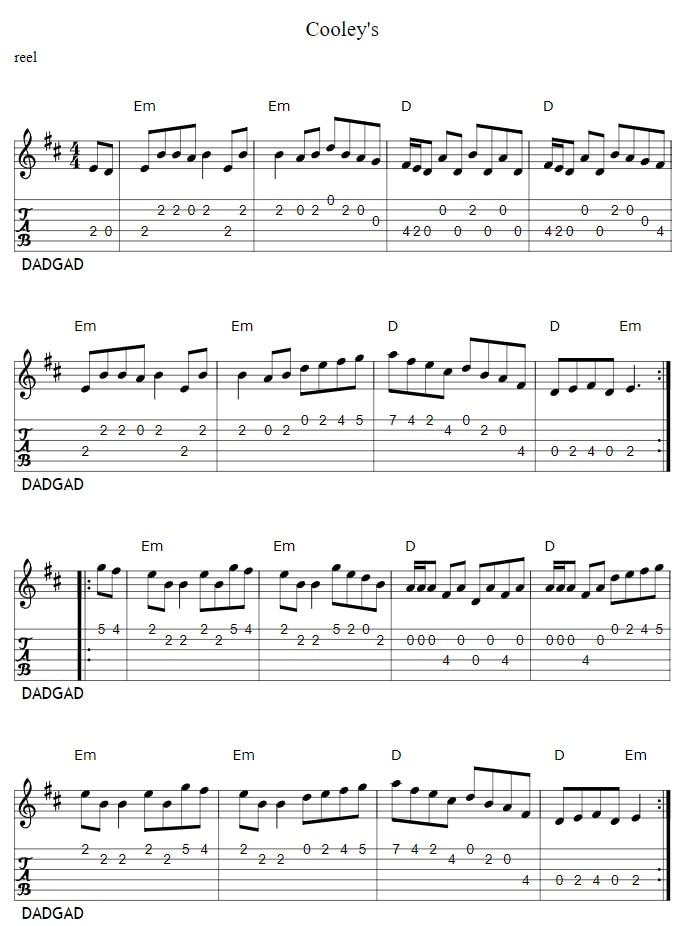 Cooley's Reel Fingerstyle Guitar Tab In DADGAD Tuning