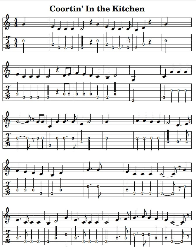 Courting in the kitchen guitar tab in C Major