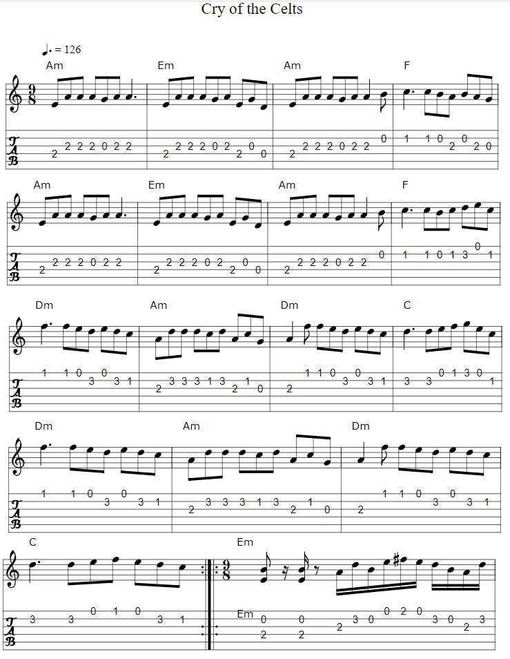 Cry of the celts guitar tab