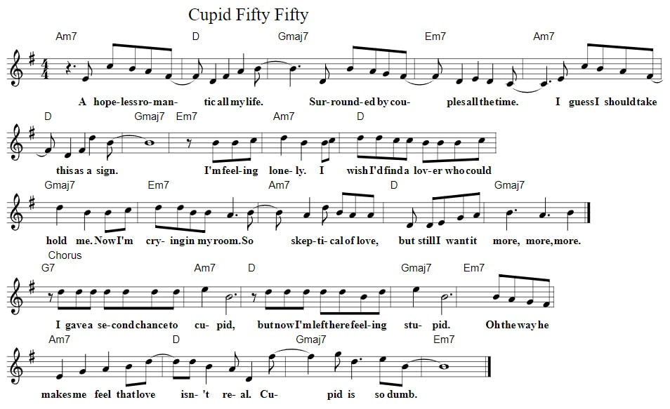 Cupid Piano sheet music with chords by Fifty Fifty
