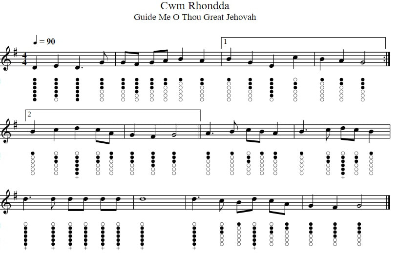 CWM Rhondda sheet music for tin whistle
