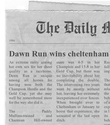 Dawn Run newspaper story of horse winning the gold cup in 1996