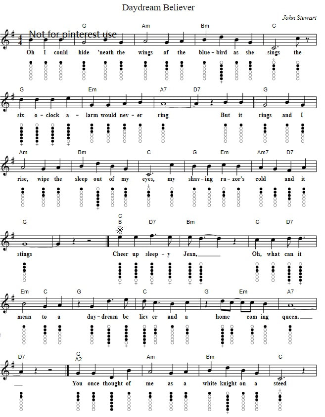 Daydream believer tin whistle notes with chords