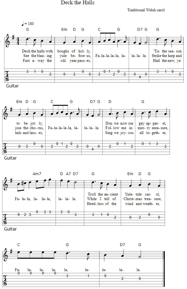 Deck the halls guitar tab and chords