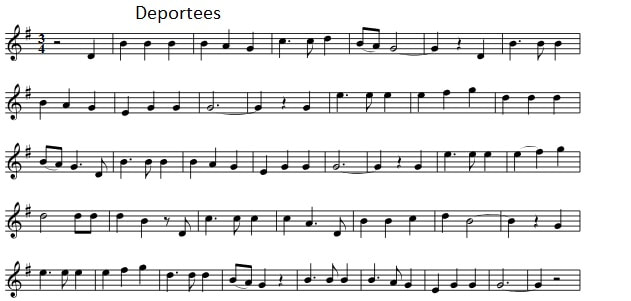 Deportees sheet music notes in the key of G Major