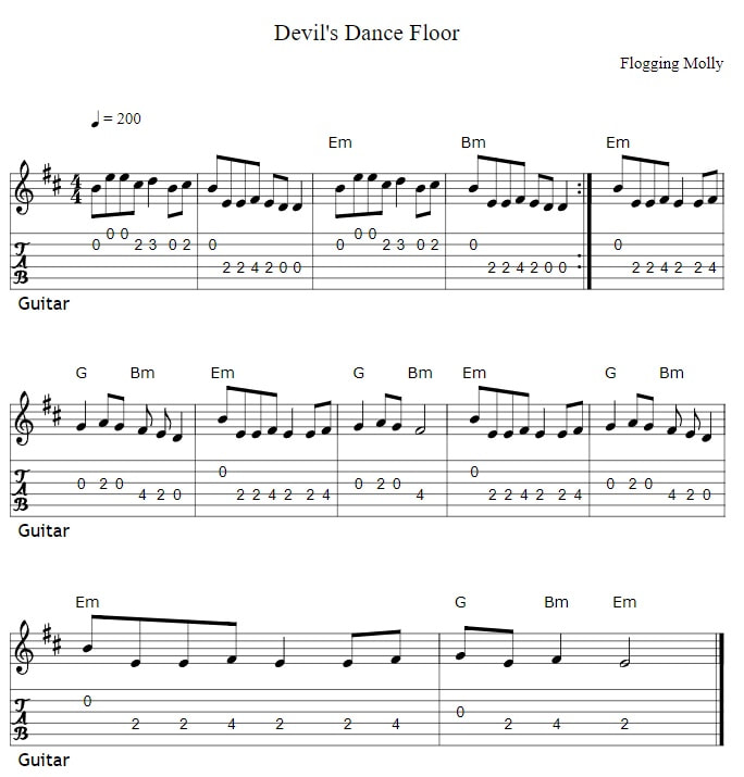 Devils dance floor guitar tab by Flogging Molly