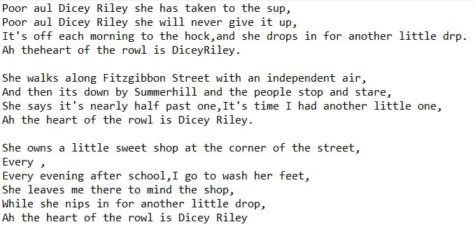 Dicey Reily song lyrics by The Dubliners