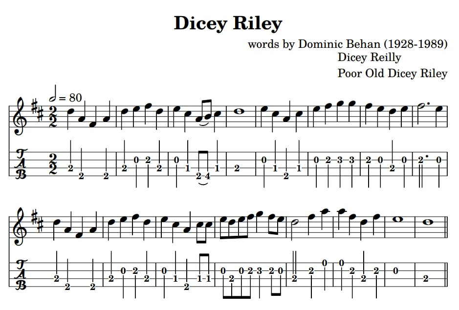 Dicey Riley ukulele tab