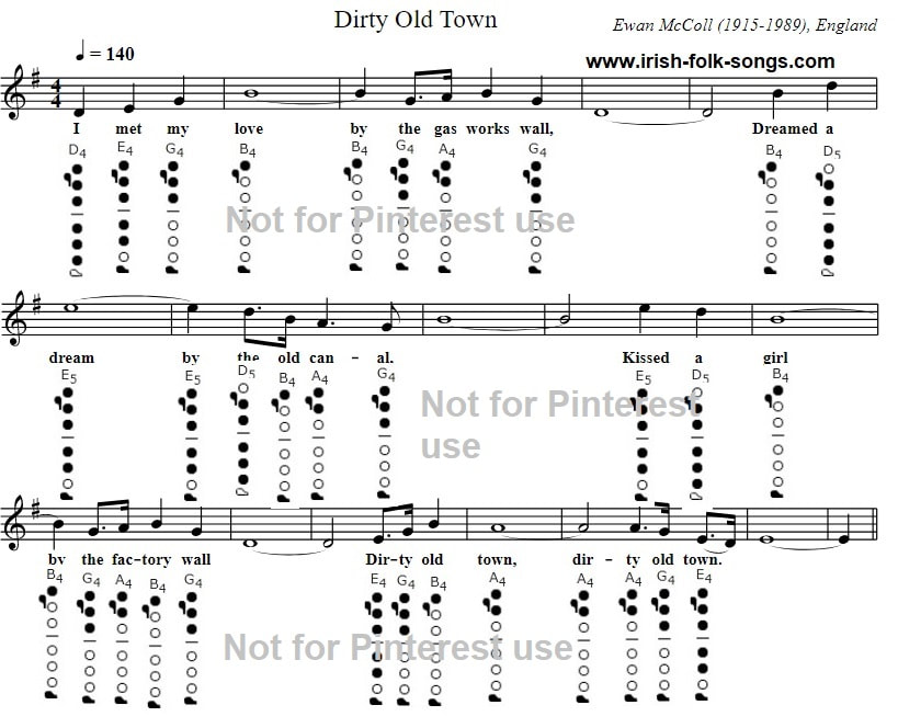 dirty old town easy flute notes