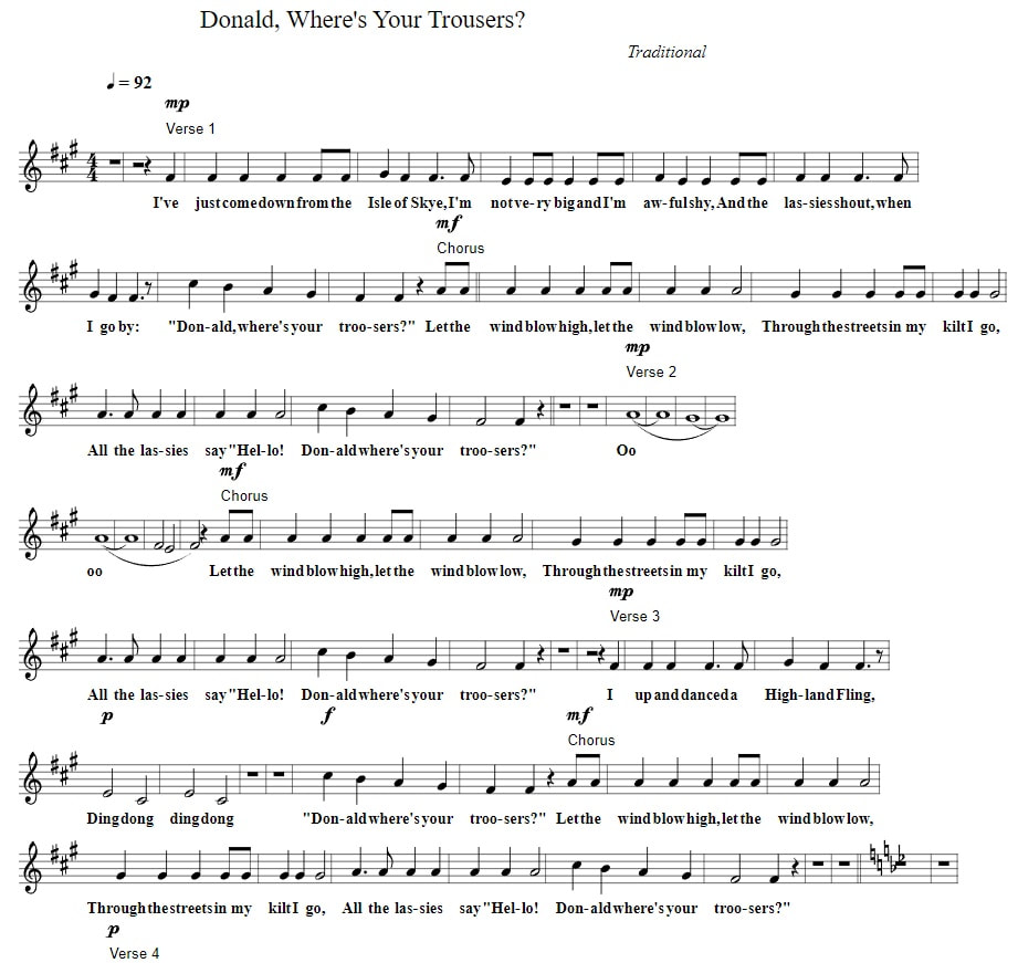 Donald where's your trousers piano sheet music